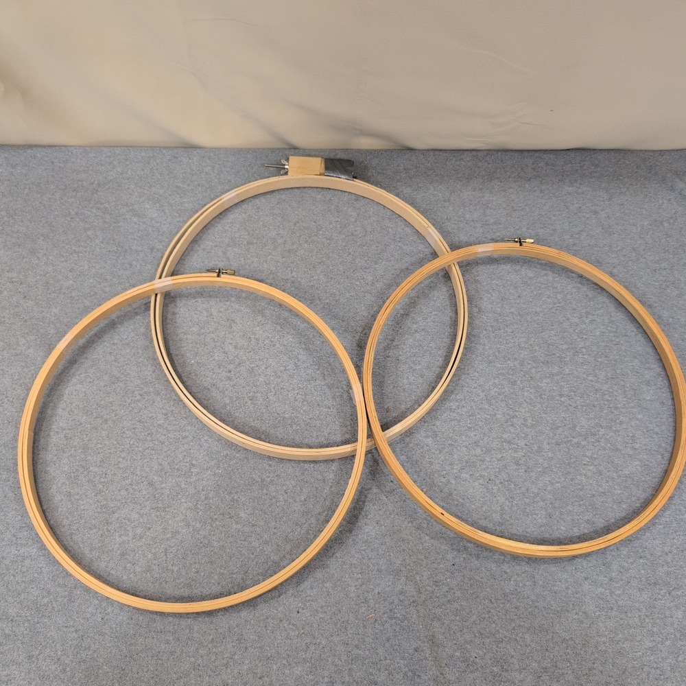 Vintage Wooden Embroidery Hoops Lot of 3 Round 12 Inch Adjustable Sewing Frames - Picture 1 of 5
